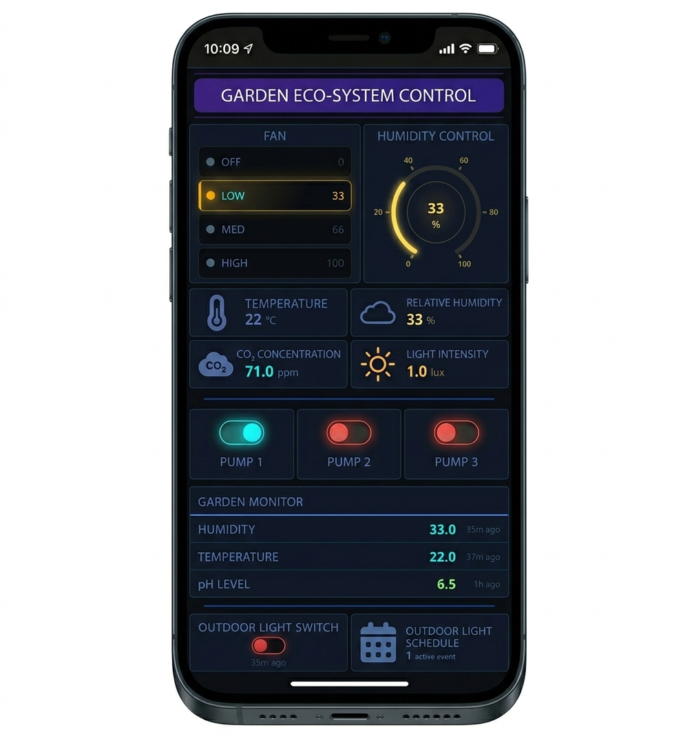 Garden eco-system control dashboard
