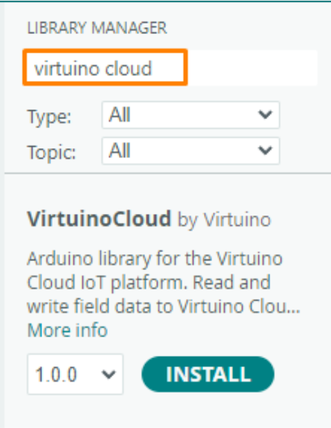 VirtuinoCloud in the Arduino Library Manager